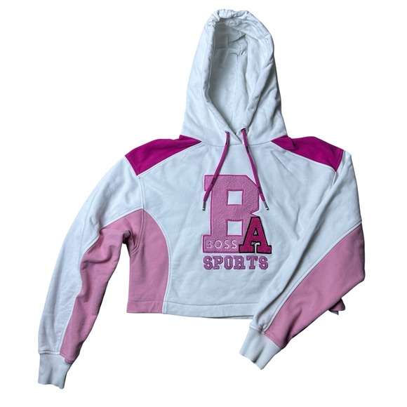 Boss x Alica Schmidt Cropped Hoodie Sweatshirt Pink White BA Sports Athleisure - Picture 1 of 11